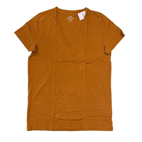NWT J. Crew Vintage Amber Gold Vintage Slub Cotton V-Neck Tee - Picture 1 of 8